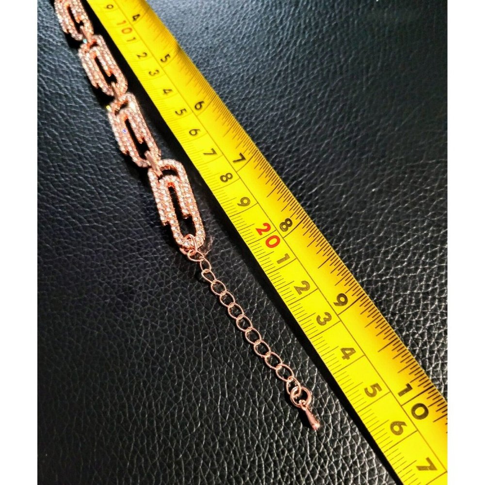 Paperclip Bracelet Austrian Crystals 7- 9" RoseTone  Mother's Day Gift JY-26bc - Picture 4 of 4